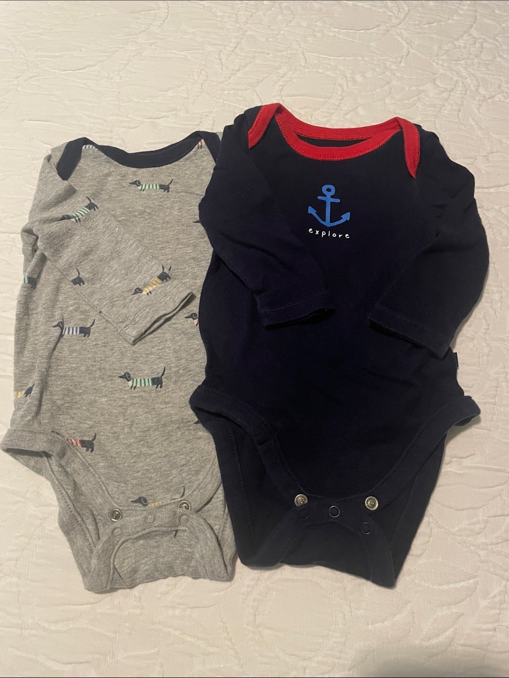 GAP Navy with Red Trim Anchor One-Piece & Gray Dog Print Bodysuit Duo